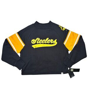 Fanatics Pittsburgh Steelers Sweatshirt Womens Small Black Yellow Cropped NWT